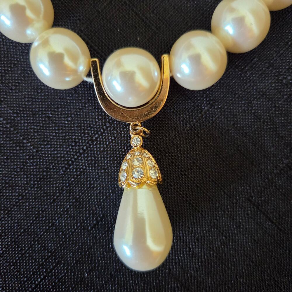 Vintage Marvella Faux Pearl Rhinestone Choker Necklace Ivory Gold Bridal - Picture 5 of 13